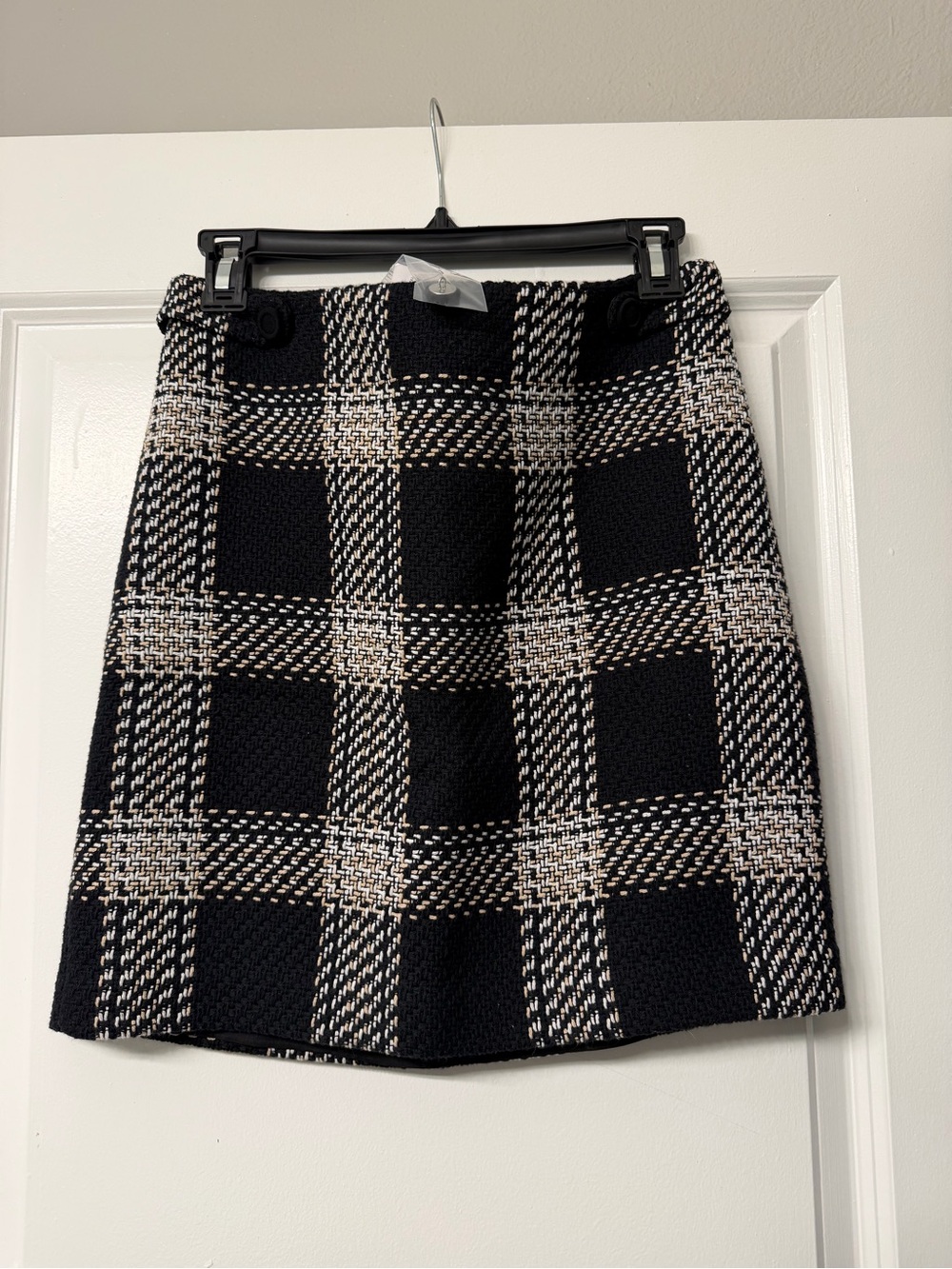 White House Black Market Black and Cream Plaid Mini Skirt